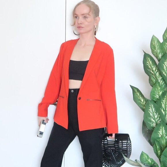 Trouve Size Medium Red Zip Pocket  Single-breasted Career Work Blazer / Jacket - Picture 9 of 12